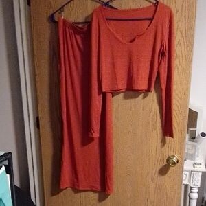 Elegant Orange Women's Skirt Set